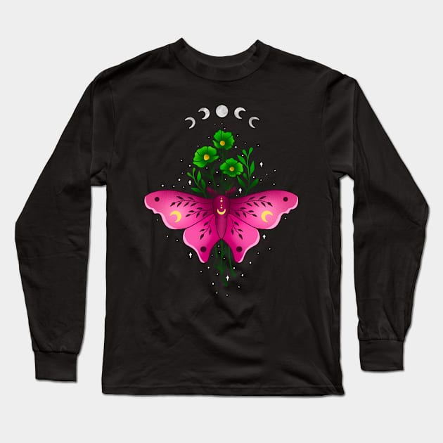 Celestial Moth and Floral Long Sleeve T-Shirt by Tebscooler